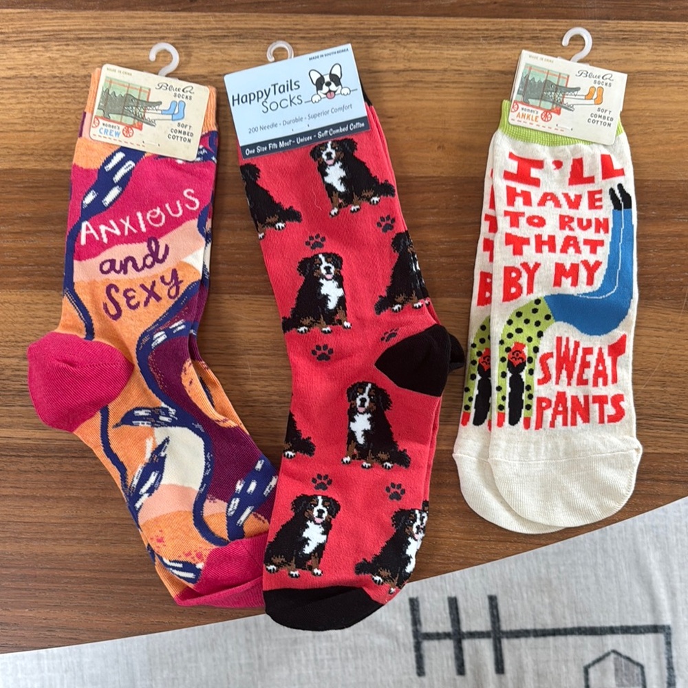 Women's Fun Dog Print Socks - Red, Pink, Cream
